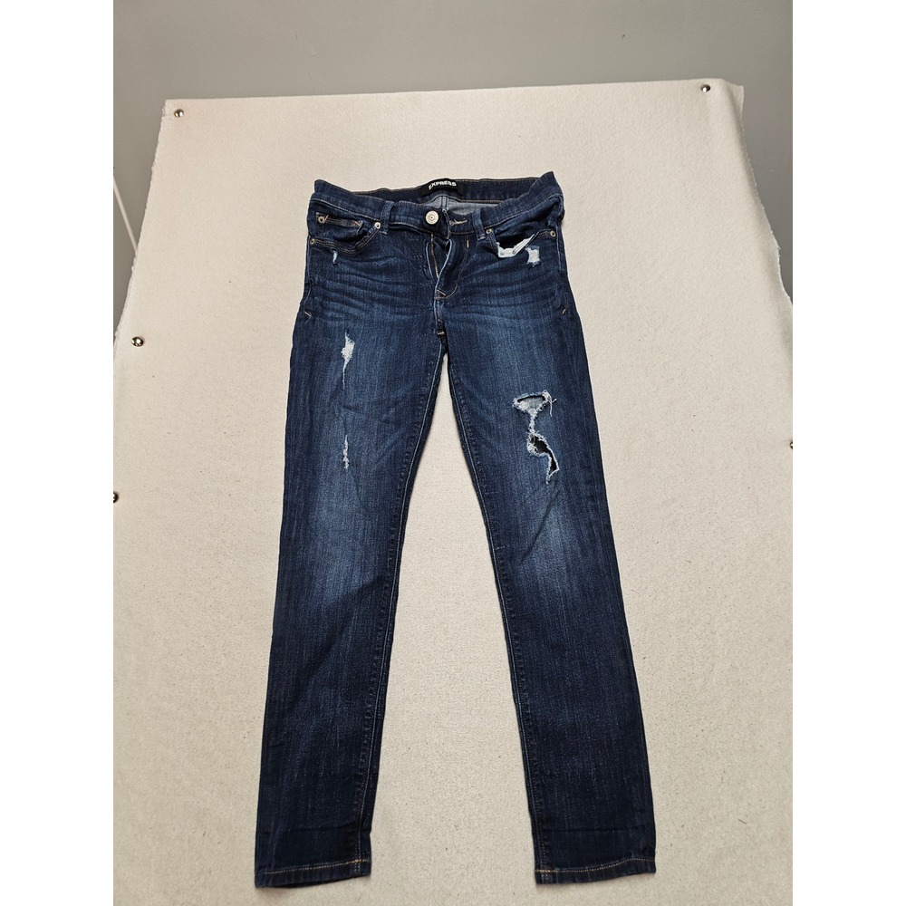Express Legging Mid Rise Jeans Dark Wash Distressed Stretch Denim 6S/6C